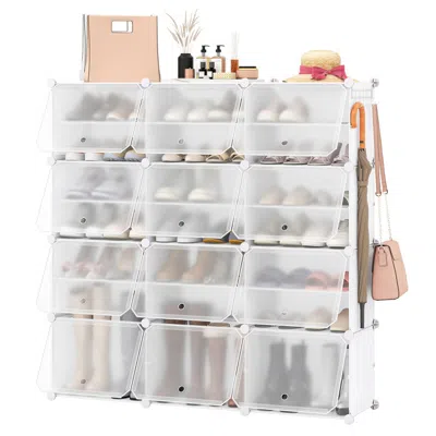 Hivvago 12-cube 48 Pairs Portable Shoe Shelves With Hook In Transparent