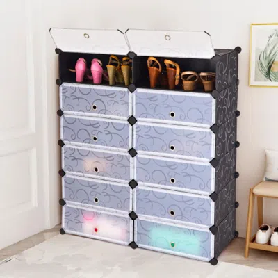 Hivvago 12-cube Diy Portable Plastic Shoe Rack With Transparent Doors-black