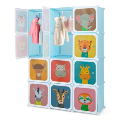 Hivvago 12 Cube Kids Wardrobe Closet With Hanging Section And Doors-blue