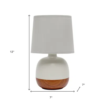 Hivvago 12" Dark Brown Ceramic Round Table Lamp With Gray Drum Shade