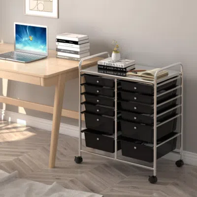Hivvago 12 Drawers Rolling Cart Storage Scrapbook Paper Organizer Bins-black