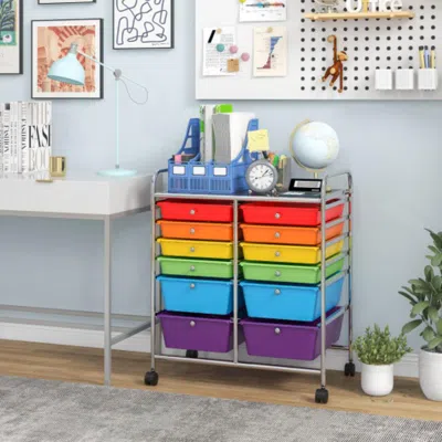 Hivvago 12 Drawers Rolling Cart Storage Scrapbook Paper Organizer Bins-deep Multicolor