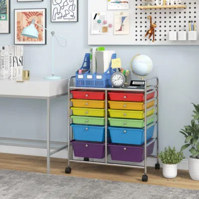 Hivvago 12 Drawers Rolling Cart Storage Scrapbook Paper Organizer Bins-multicolor