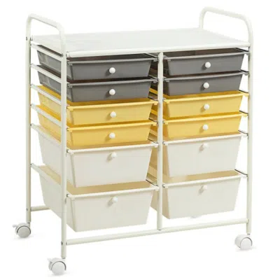 Hivvago 12 Drawers Rolling Cart Storage Scrapbook Paper Organizer Bins-yellow