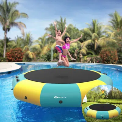 Hivvago 12 Feet Inflatable Splash Padded Water Bouncer Trampoline-yellow