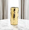 Hivvago 12" Gold Cylinder Ceramic Table Vase With Sculptural Details In Gold