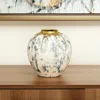 Hivvago 12" Gold Gray And Ivory Abstract Round Ceramic Table Vase In Multi