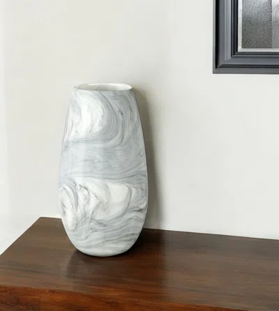 Hivvago 12" Gray And White Abstract Cylinder Crystal Glass Table Vase