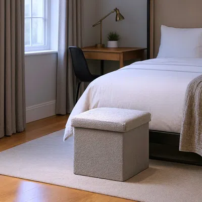 Hivvago 12" Gray Boucle Cube Storage Ottoman In Neutral