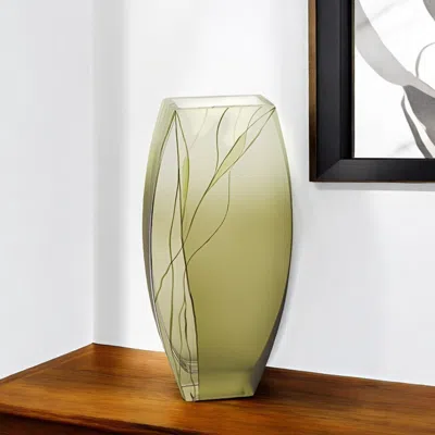 Hivvago 12" Green Abstract Lead Free Crystal Table Vase