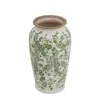 Hivvago 12" Green And White Leaf Round Ceramic Table Vase With Does Not Apply In Green