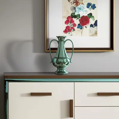 Hivvago 12" Hunter Green Amphora Ceramic Table Vase