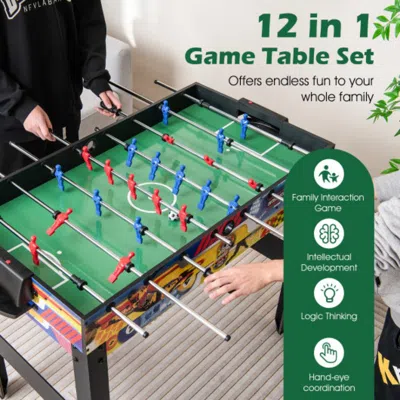 Hivvago 12-in-1 Combo Game Table Set With Foosball Air Hockey Pool Chess And Ping Pong