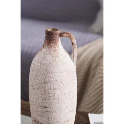 Hivvago 12" Ivory And Brown Ceramic Round Jug Vase In Neutral