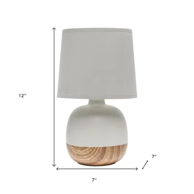 Hivvago 12" Light Brown Ceramic Round Table Lamp With Gray Drum Shade In Neutral