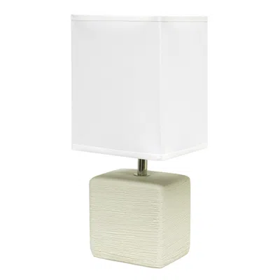 Hivvago 12" Off White Ceramic Square Table Lamp With White Shade In Neutral