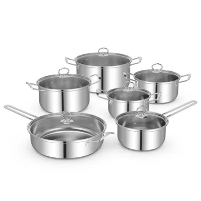 Hivvago 12 Piece Pots And Pans Set With Tempered Glass Lids And Handles In Gray