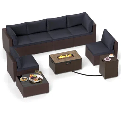 Hivvago 12 Pieces Outdoor Furniture Set With 32 Inch Fire Pit Table And Propane Tank Cover In Blue
