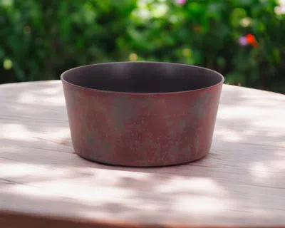 Hivvago 12" Red Recycled Plastic Indoor Outdoor Round Pot Planter In Brown