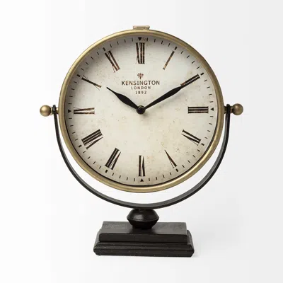 Hivvago 12" Round Gold Metal Wall Clock In Black