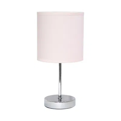 HIVVAGO 12" SILVER METAL TABLE LAMP LED WITH BLUSH DRUM SHADE