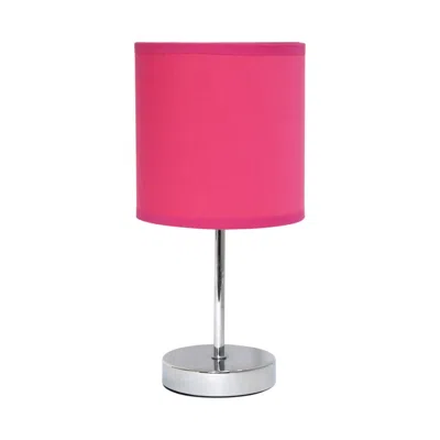 Hivvago 12" Silver Metal Table Lamp Led With Hot Pink Drum Shade