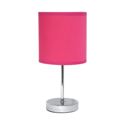 HIVVAGO 12" SILVER METAL TABLE LAMP LED WITH HOT PINK DRUM SHADE
