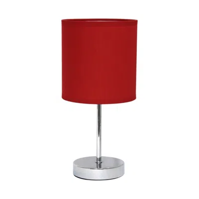 Hivvago 12" Silver Metal Table Lamp Led With Red Drum Shade