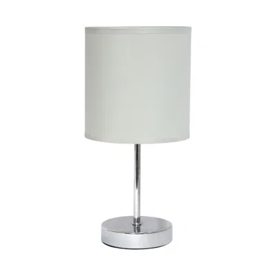 Hivvago 12" Silver Metal Table Lamp Led With Slate Gray Drum Shade