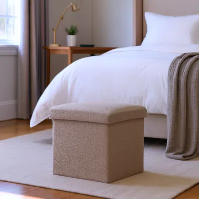Hivvago 12" Taupe Boucle Cube Storage Ottoman In Brown