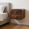 Hivvago 12" Walnut Solid Wood Square Two Drawer Floating Nightstand In Brown