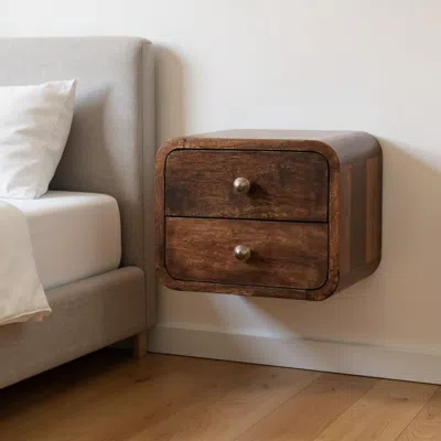 Hivvago 12" Walnut Solid Wood Square Two Drawer Floating Nightstand In Brown