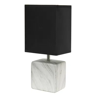 Hivvago 12" White And Black Ceramic Square Table Lamp With Black Shade