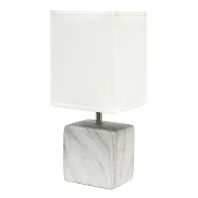 Hivvago 12" White And Black Ceramic Square Table Lamp With White Shade