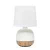 Hivvago 12" White And Natural Ceramic Round Table Lamp With White Drum Shade In White