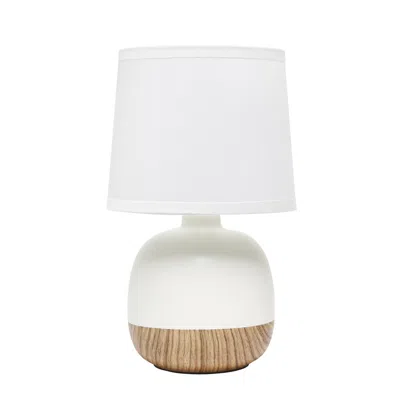 Hivvago 12" White And Natural Ceramic Round Table Lamp With White Drum Shade