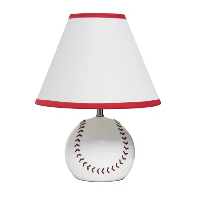 Hivvago 12" White And Red Ceramic Round Table Lamp With White And Red Empire Shade