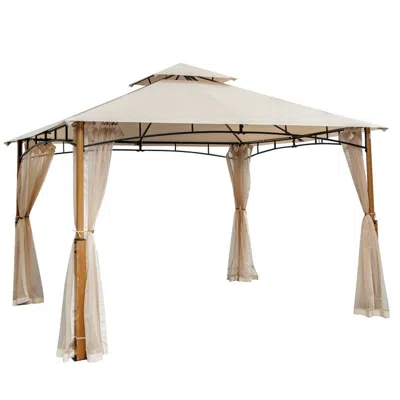 Hivvago 12 X 10 Feet Outdoor Patio Gazebo With Netting And 2-tier Canopy Roof-beige In Neutral