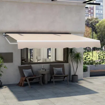 Hivvago 12 X 10 Feet Retractable Patio Awning Aluminum Sunshade Shelter-beige In Neutral