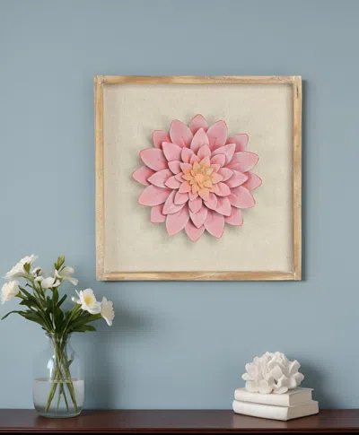 Hivvago 12" X 13" Pink And Off White Flower Wood And Metal Wall Decor In Neutral