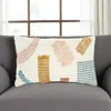 Hivvago 12" X 20" Beige Blue And Ivory Geometric Cotton Throw Pillow With Textured Appliques In White