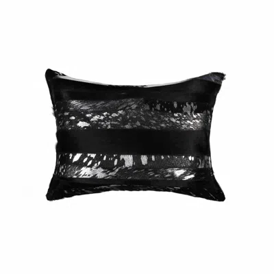 Hivvago 12" X 20" Black And Silver Cowhide Throw Pillow