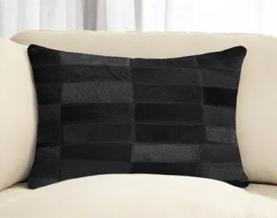 Hivvago 12" X 20" Black Patchwork Cowhide Lumbar Throw Pillow