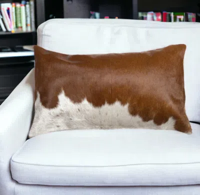 Hivvago 12" X 20" Brown And White Cowhide Throw Pillow