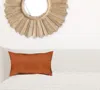Hivvago 12" X 20" Brown Solid Color Handmade Faux Leather Lumbar Pillow Cover In Brown