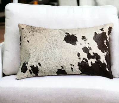 Hivvago 12" X 20" Chocolate And White Abstract Spots Cowhide Throw Pillow In Multi