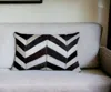 Hivvago 12" X 20" Chocolate Brown And Off White Chevron Cowhide Throw Pillow In Black