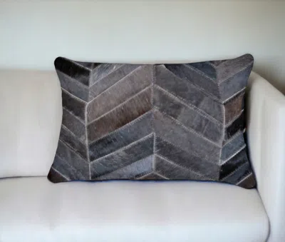 Hivvago 12" X 20" Gray And Brown Chevron Cowhide Throw Pillow In Multi