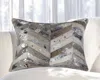 Hivvago 12" X 20" Gray And Silver Chevron Cowhide Lumbar Throw Pillow With Glitter In Gray