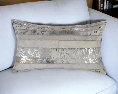 Hivvago 12" X 20" Gray And Silver Striped Cowhide Lumbar Throw Pillow